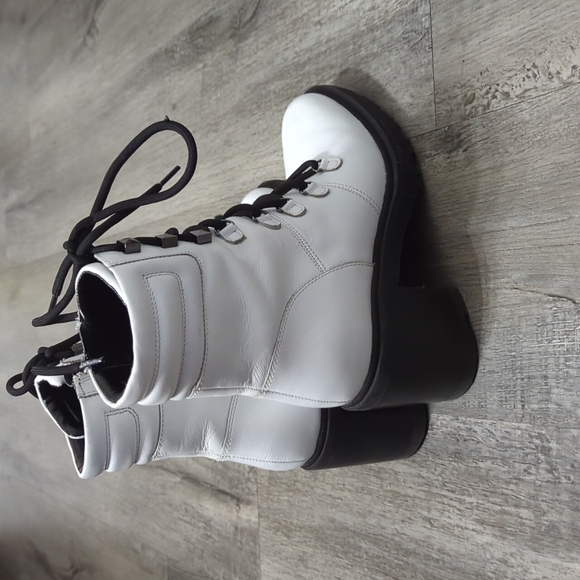 Marc Fisher White Leather Combat Boots - Picture 3 of 7